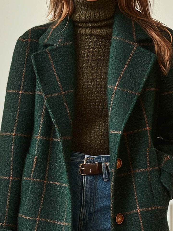 Patricia | Women’s plaid tweed coat with lapel collar and tailored silhouette