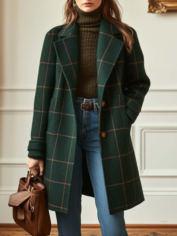 Patricia | Women’s plaid tweed coat with lapel collar and tailored silhouette