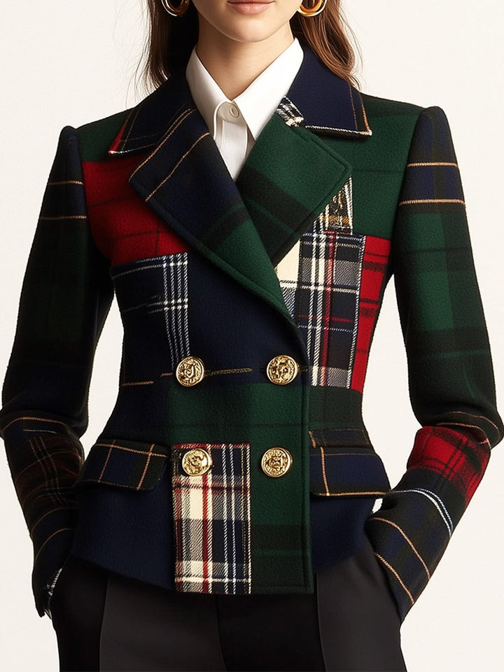 Reign | Women’s plaid wool jacket with stand collar and single-breasted design