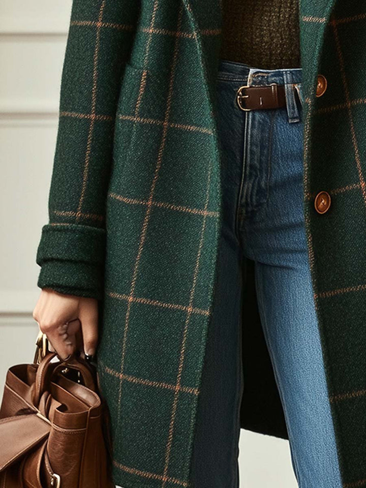 Patricia | Women’s plaid tweed coat with lapel collar and tailored silhouette