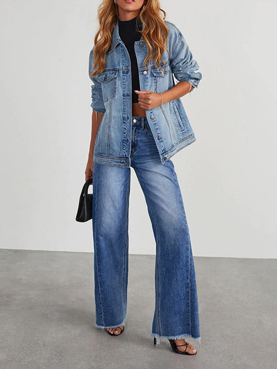 Janice | Women’s wide-leg denim pants with button detail and mid-rise waist