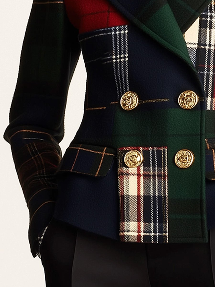 Reign | Women’s plaid wool jacket with stand collar and single-breasted design
