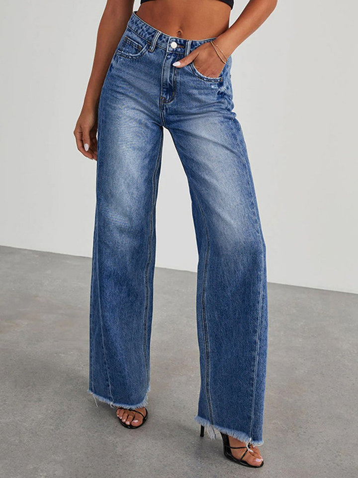 Janice | Women’s wide-leg denim pants with button detail and mid-rise waist
