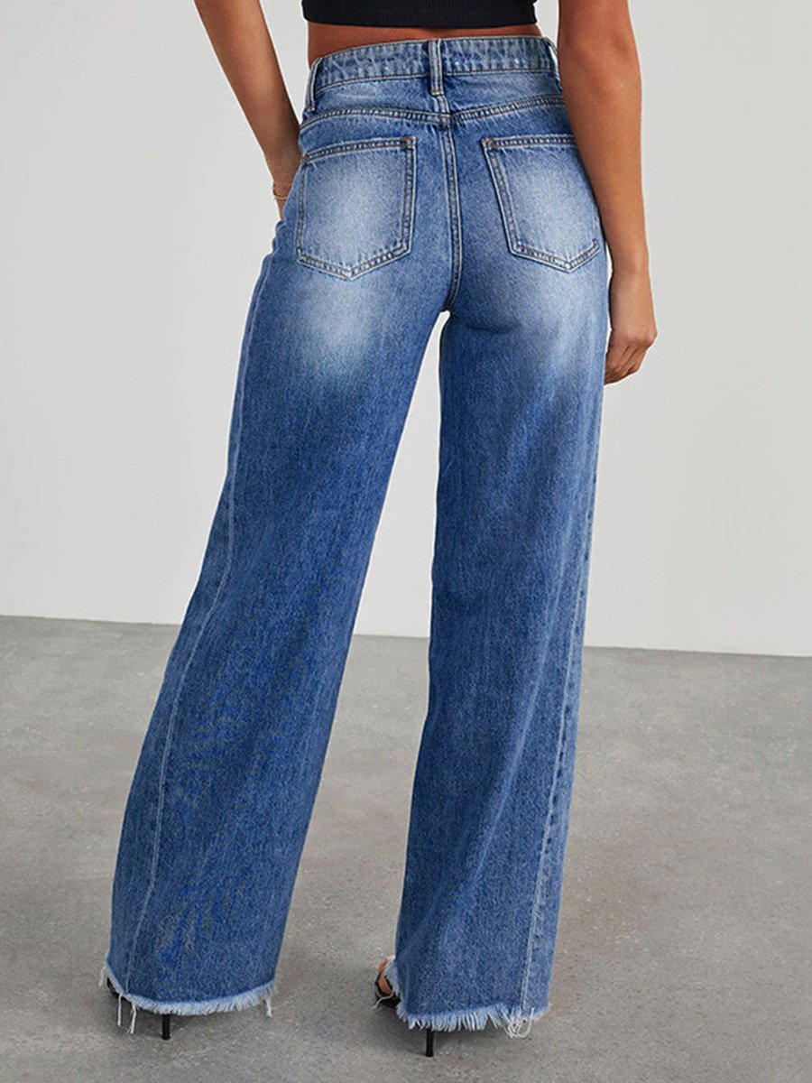 Janice | Women’s wide-leg denim pants with button detail and mid-rise waist