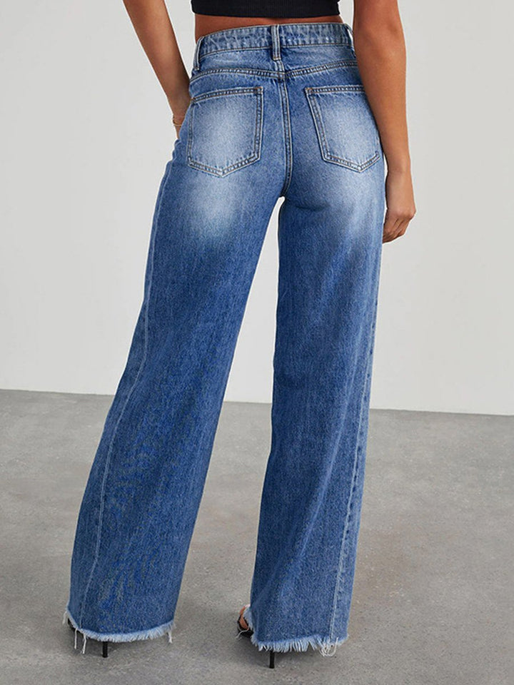 Janice | Women’s wide-leg denim pants with button detail and mid-rise waist