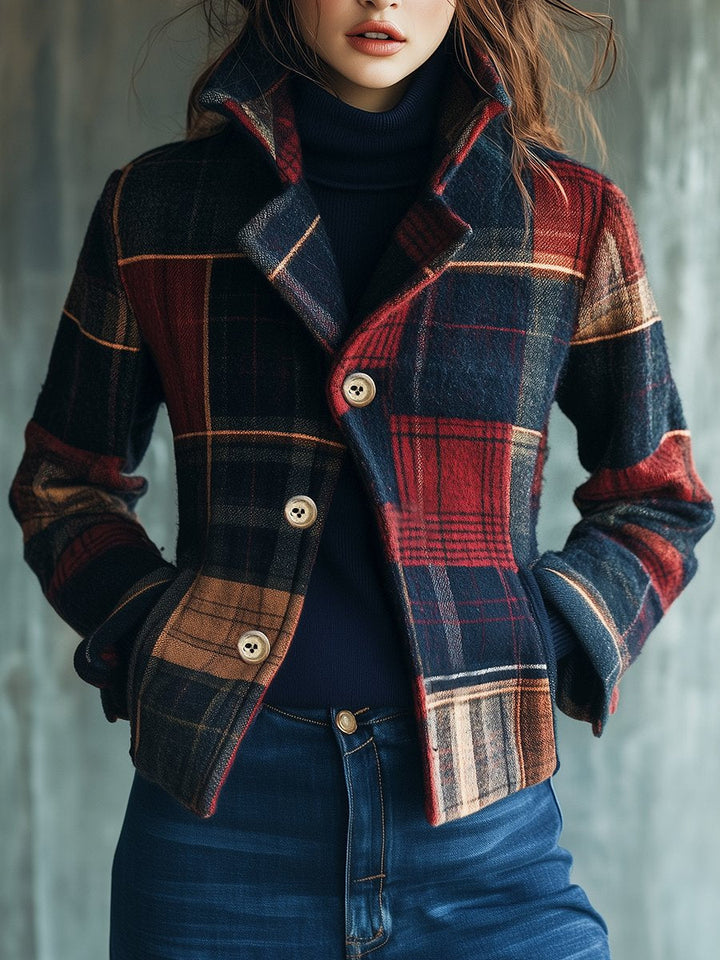 Noelle | Women’s plaid jacket with stand collar and tailored fit