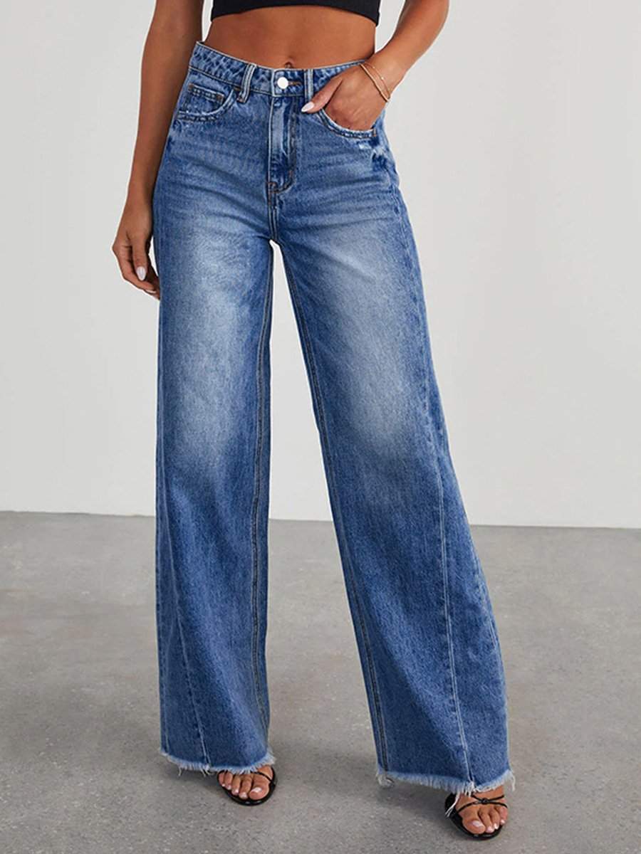 Janice | Women’s wide-leg denim pants with button detail and mid-rise waist