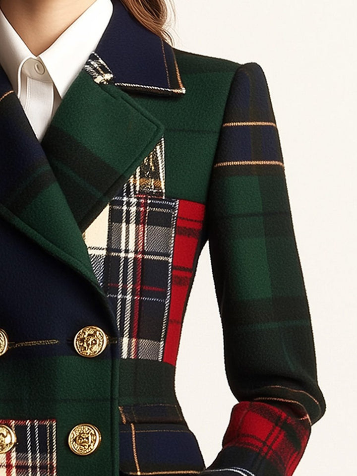 Reign | Women’s plaid wool jacket with stand collar and single-breasted design