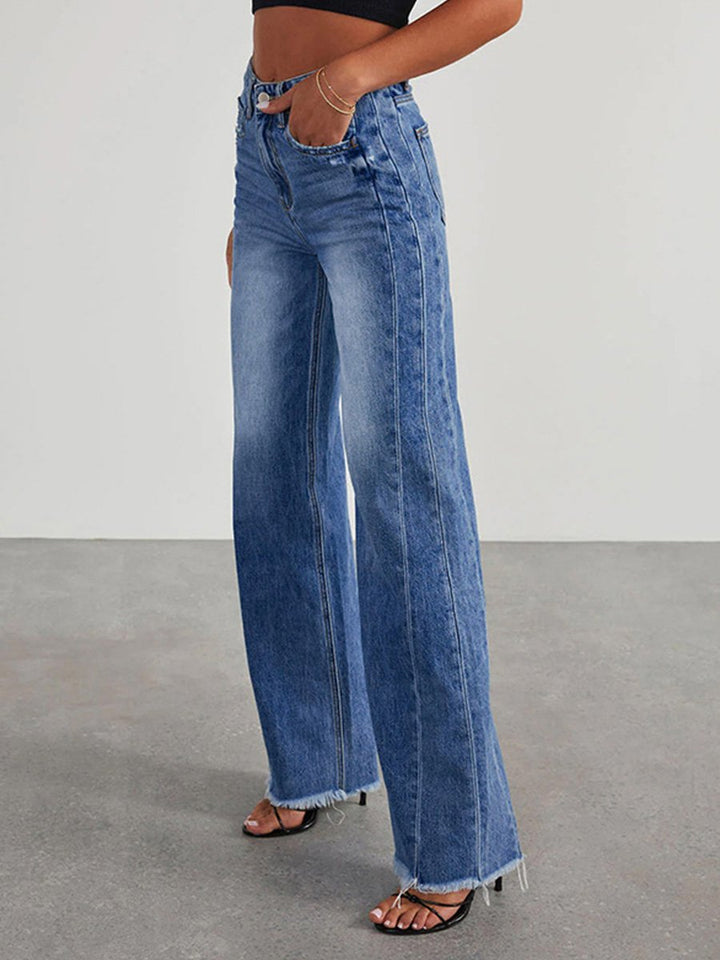 Janice | Women’s wide-leg denim pants with button detail and mid-rise waist