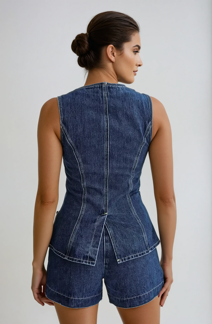 Iya| Women’s denim set with button-down gilet and shorts