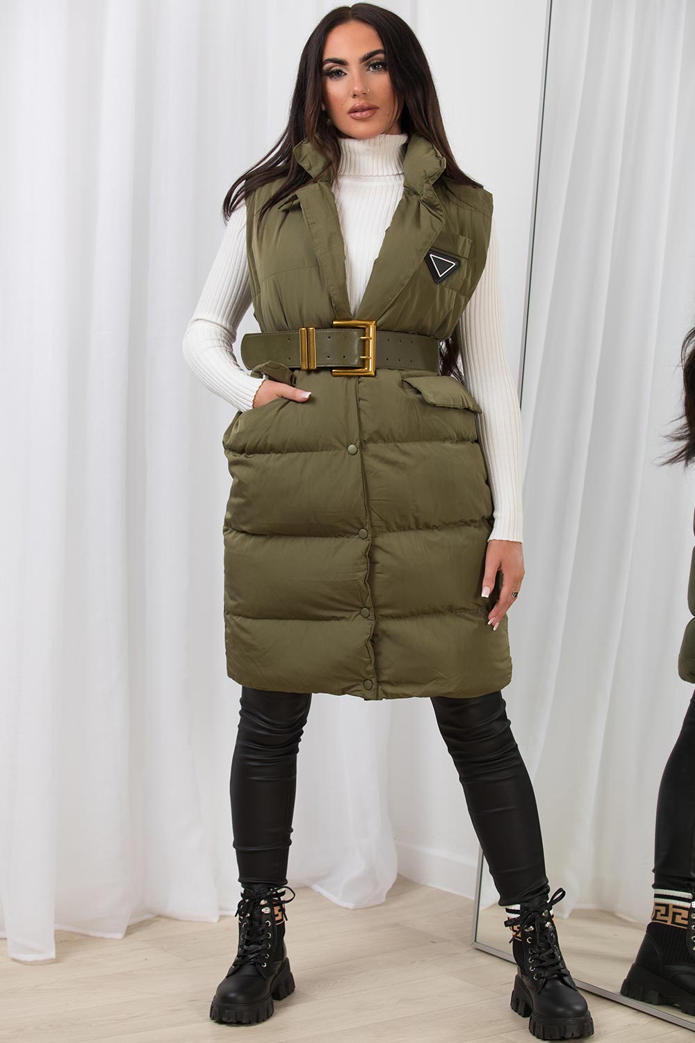 Briara | Women’s long puffer vest with belt
