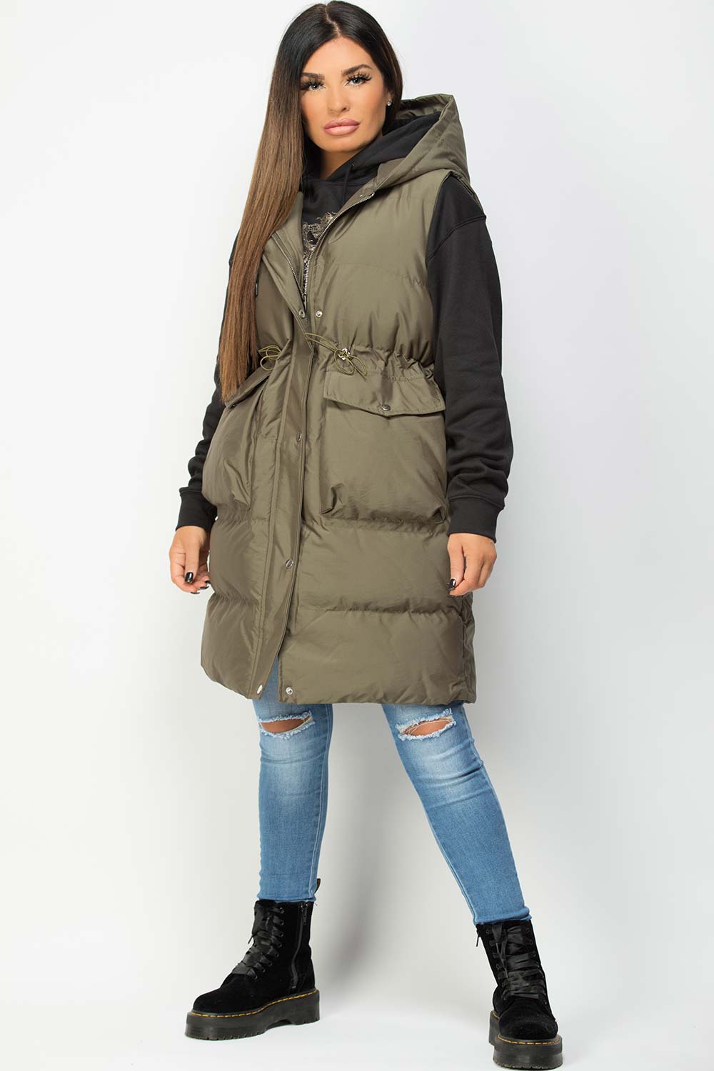 Alaiah | Women’s long padded gilet with hooded design