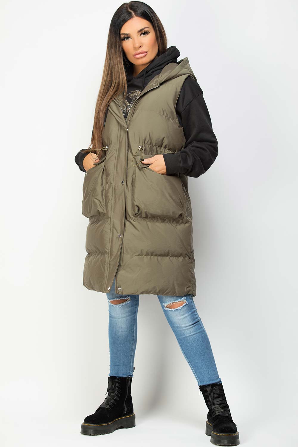 Alaiah | Women’s long padded gilet with hooded design