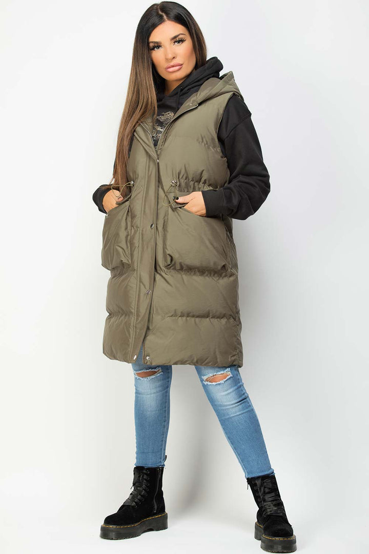 Alaiah | Women’s long padded gilet with hooded design