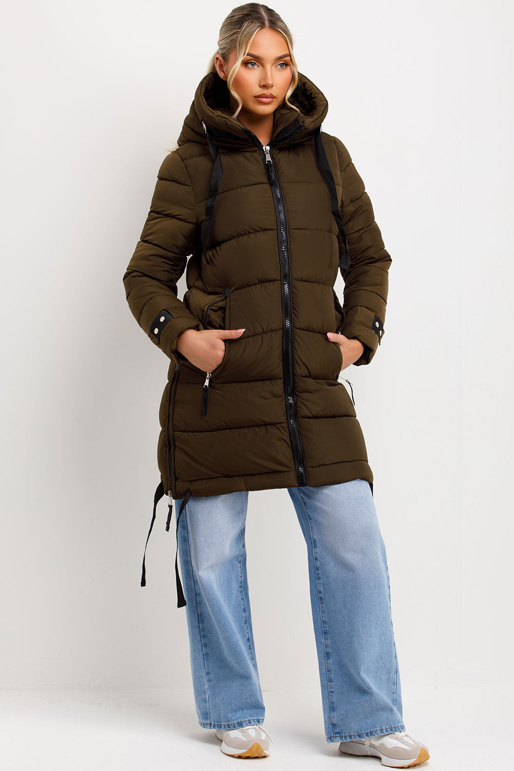 Kaeli | Women’s long puffer coat with hood and side straps