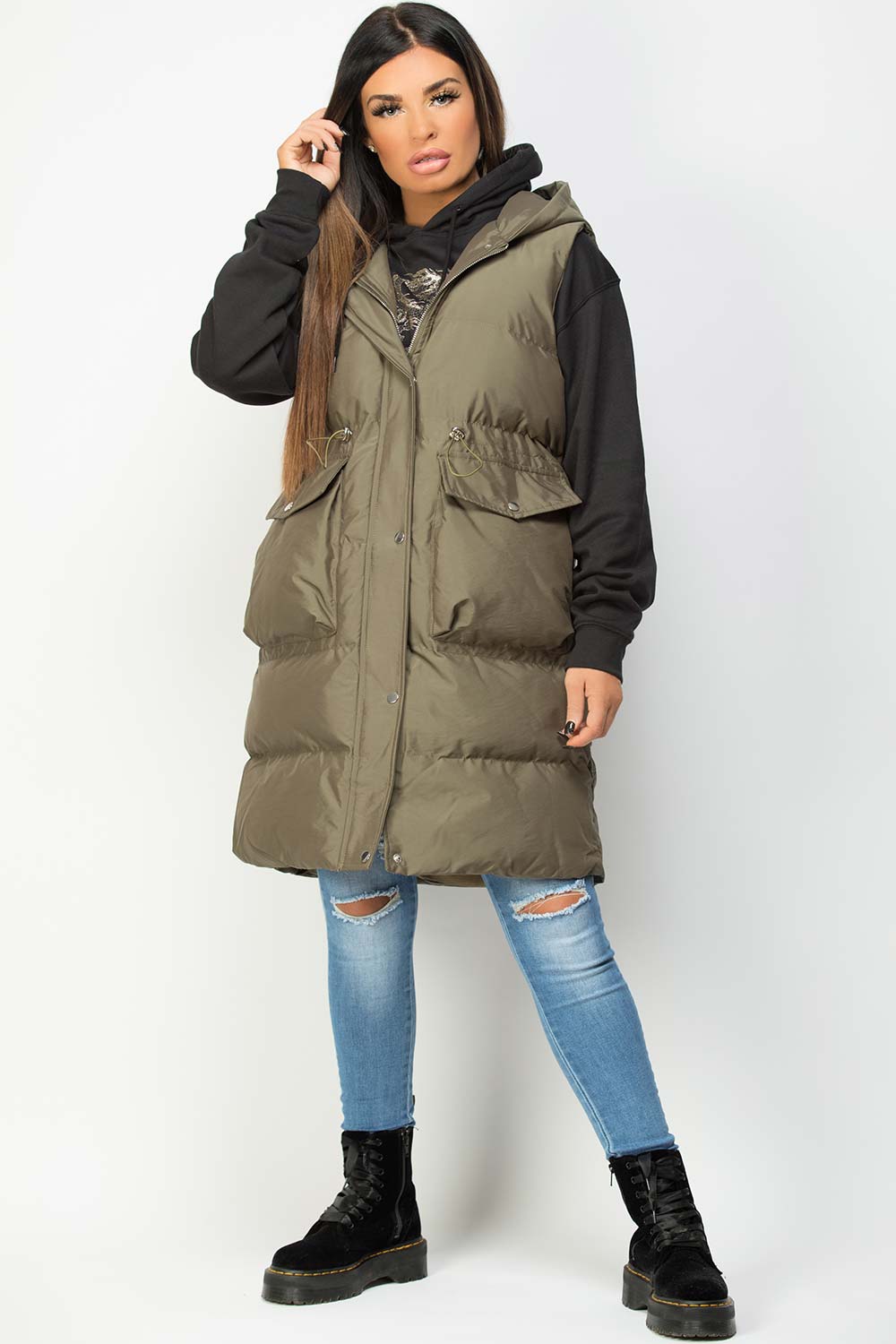 Alaiah | Women’s long padded gilet with hooded design