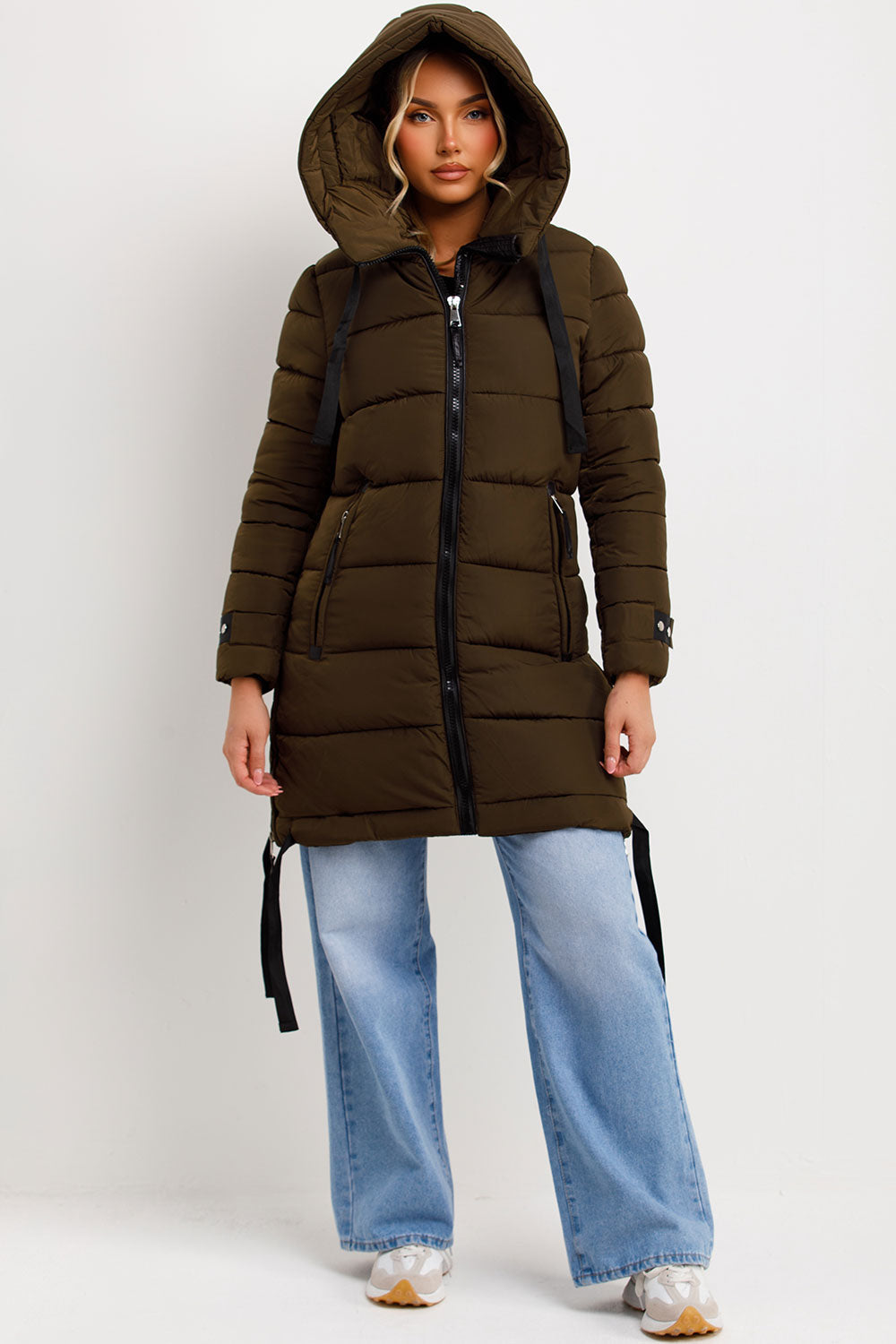 Kaeli | Women’s long puffer coat with hood and side straps