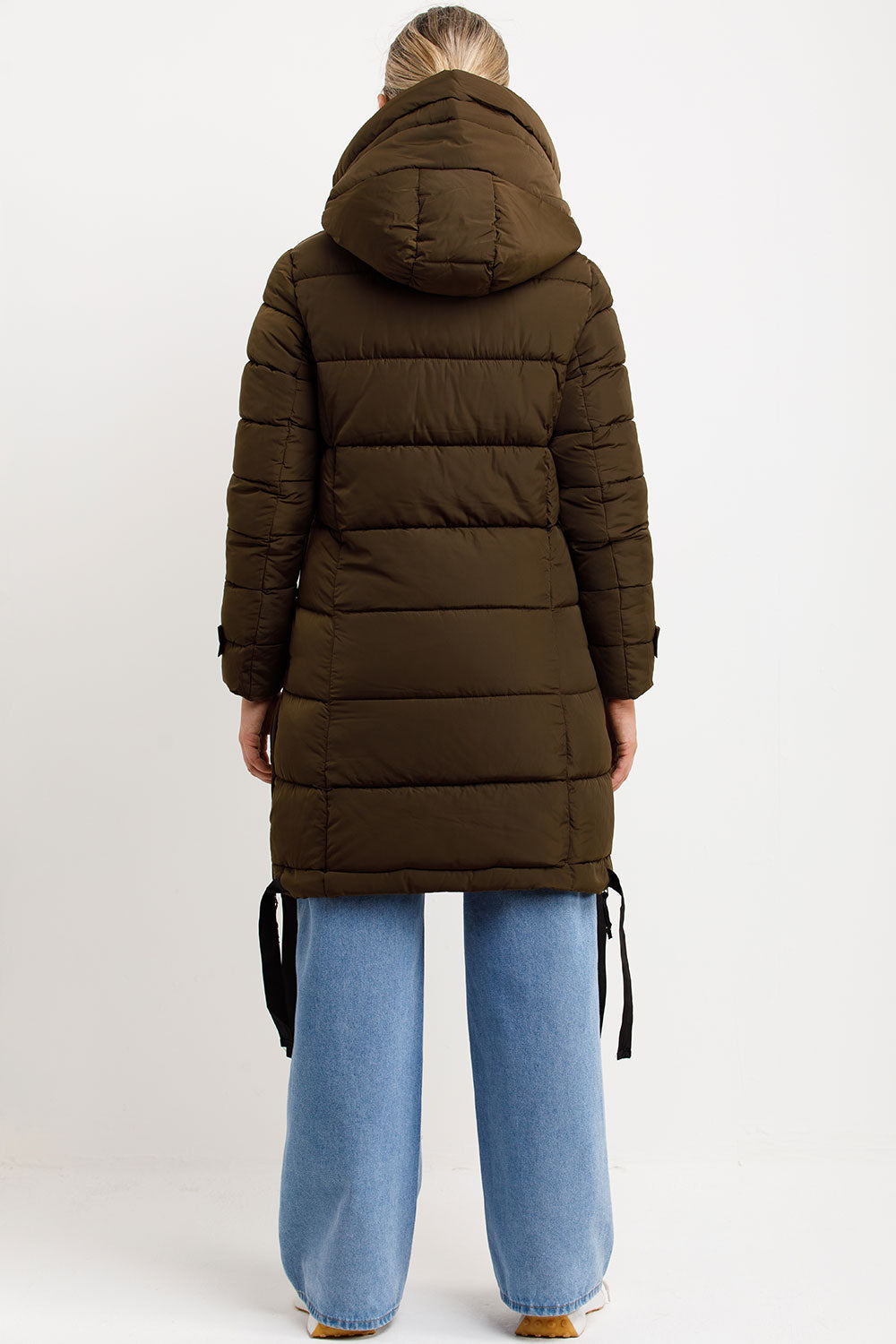 Kaeli | Women’s long puffer coat with hood and side straps