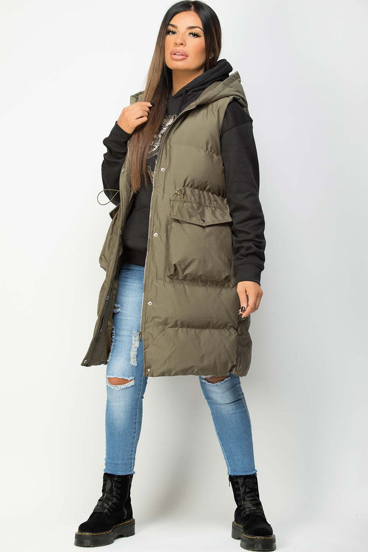 Alaiah | Women’s long padded gilet with hooded design