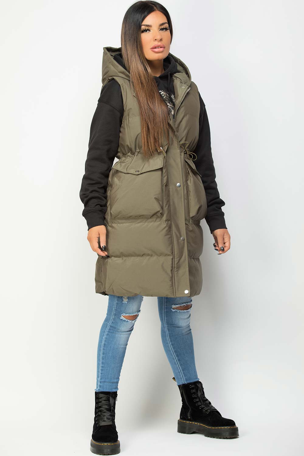 Alaiah | Women’s long padded gilet with hooded design