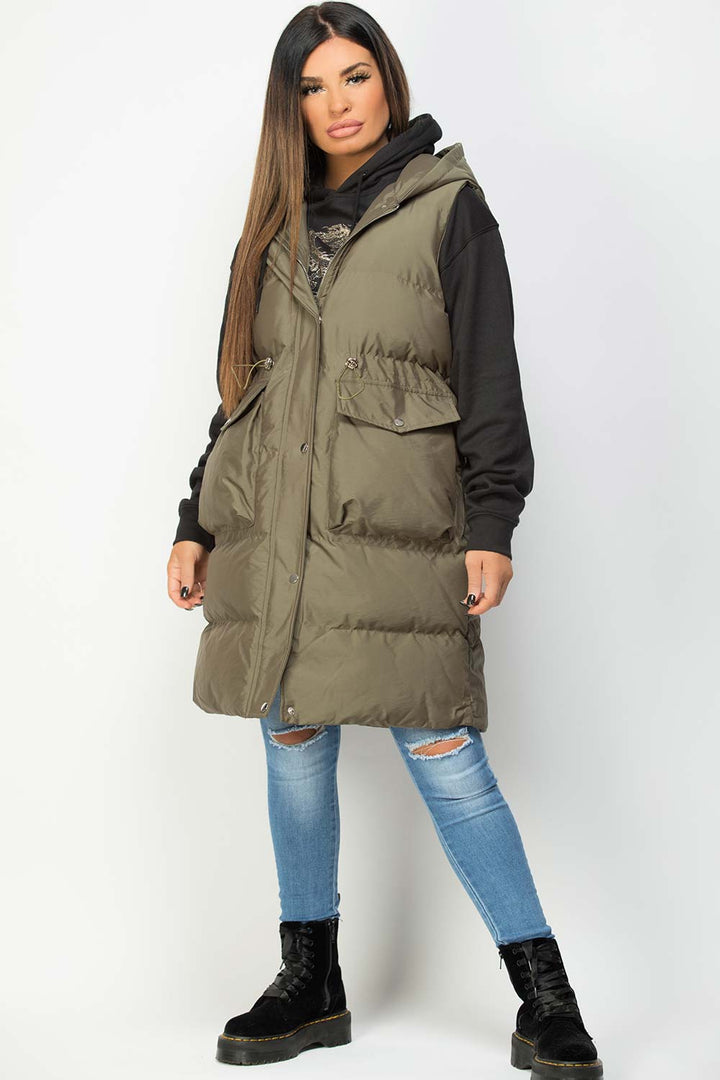 Alaiah | Women’s long padded gilet with hooded design