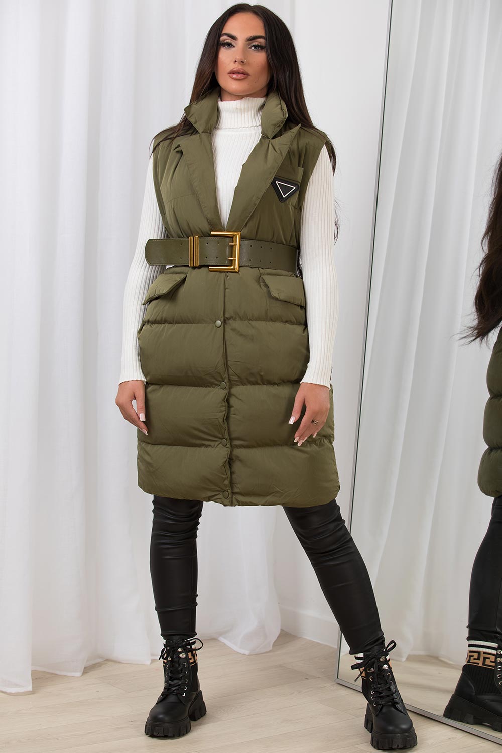 Briara | Women’s long puffer vest with belt