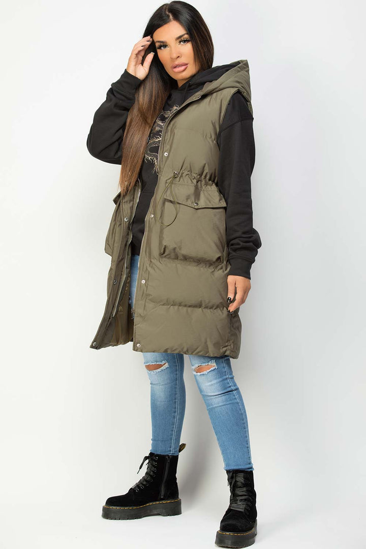 Alaiah | Women’s long padded gilet with hooded design