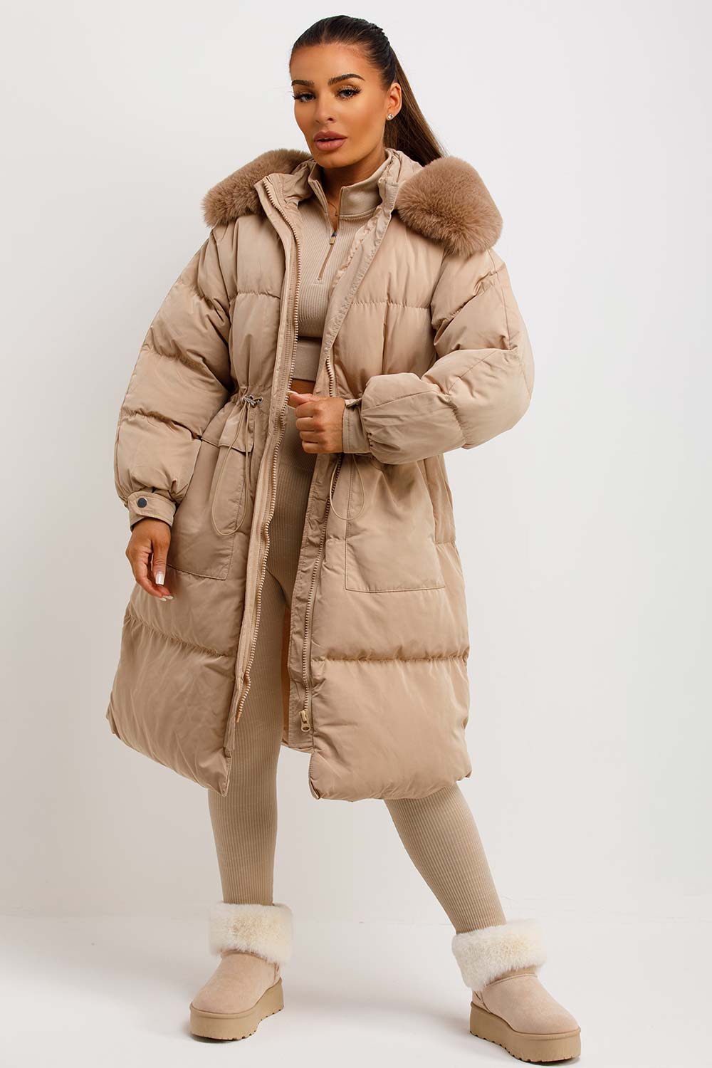 Brixton | Women’s long puffer coat with faux fur hood