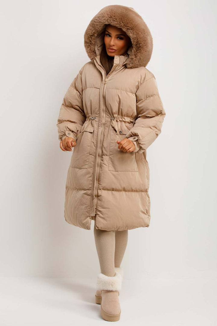 Brixton | Women’s long puffer coat with faux fur hood