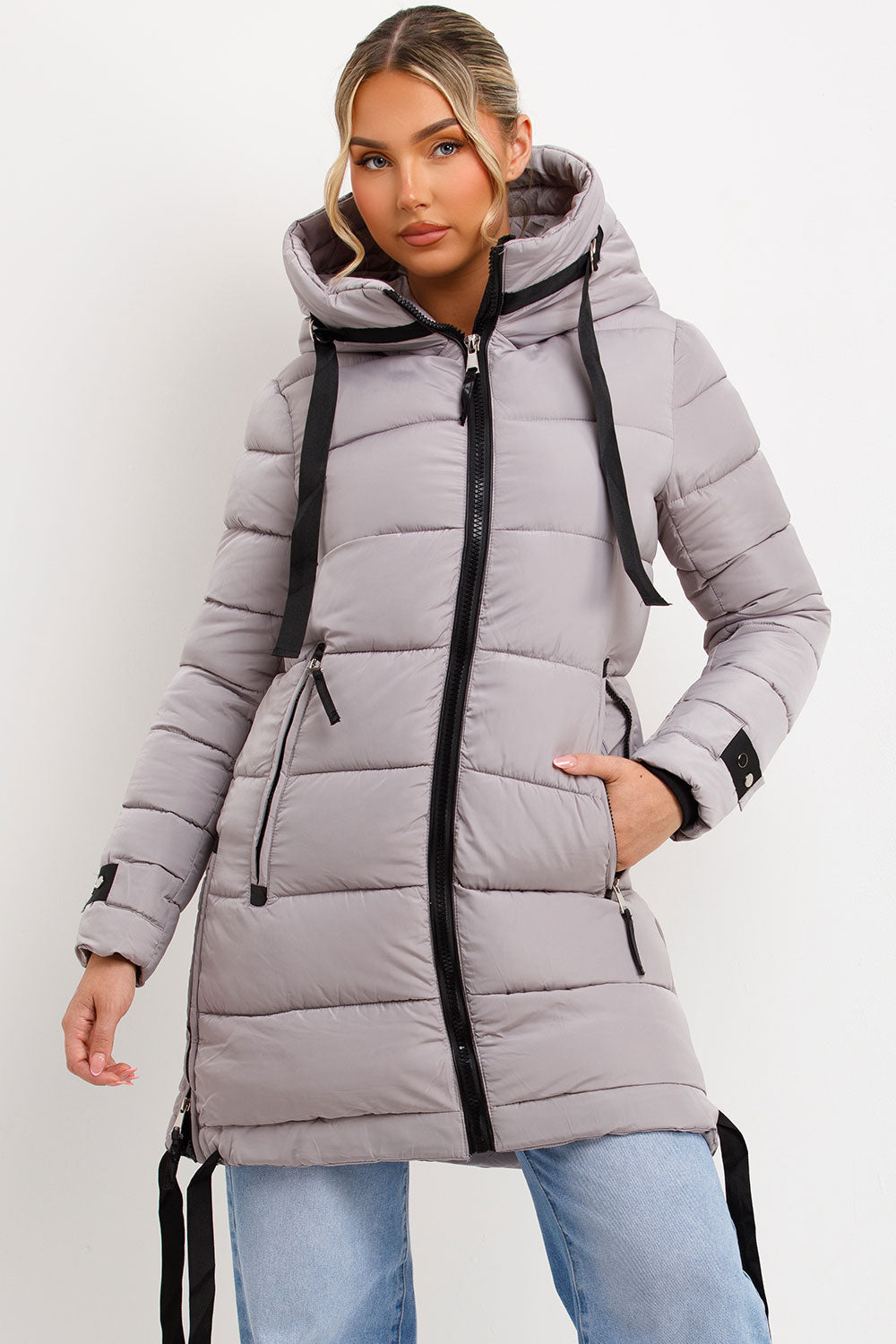 Ambriah | Women’s long puffer coat with hood and side straps