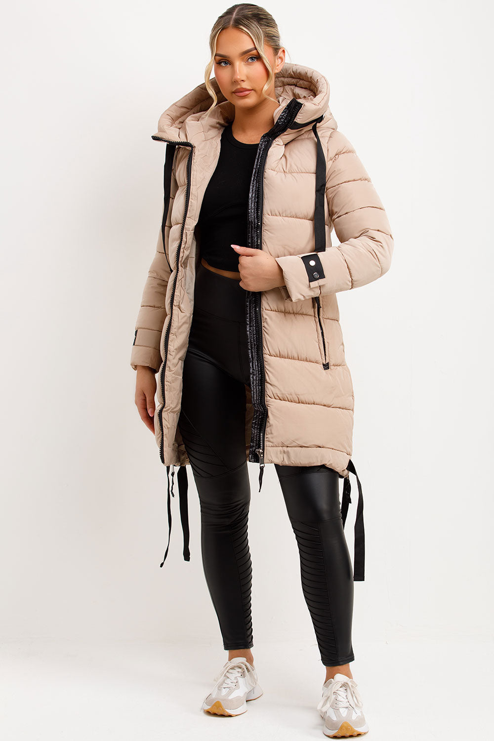 Mylenna | Women’s long puffer coat with hood and side straps