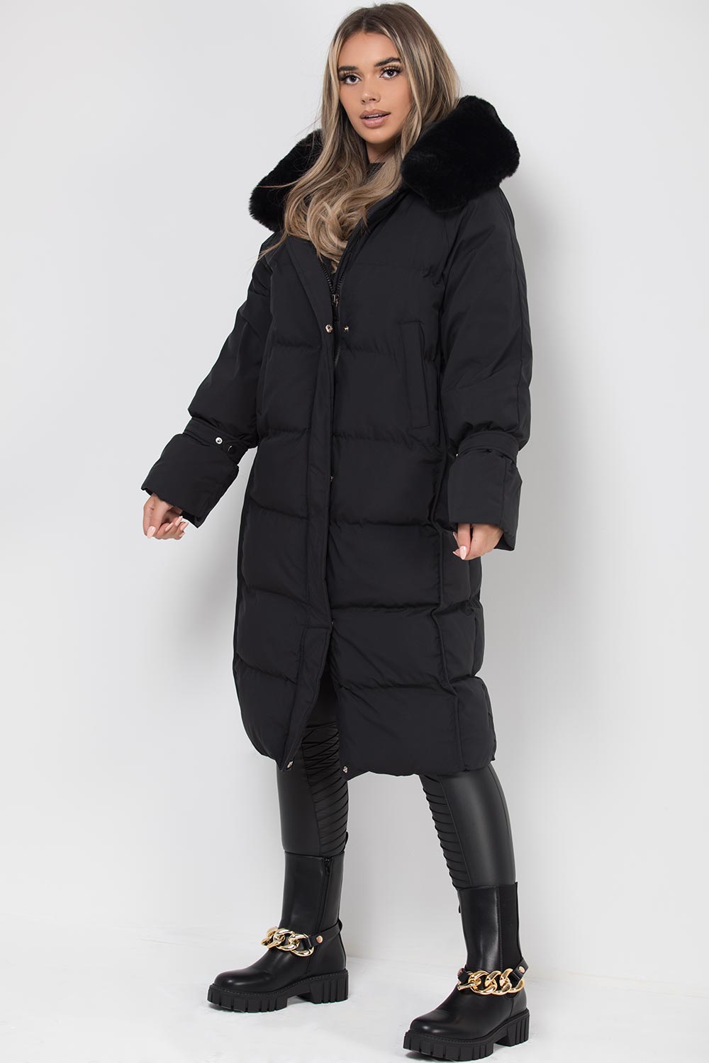 Brynna | Women’s long puffer down coat with faux fur hood