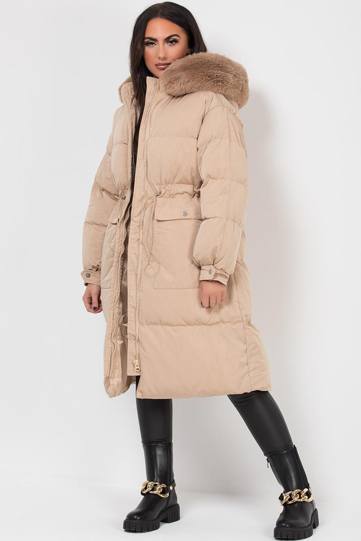 Brixton | Women’s long puffer coat with faux fur hood