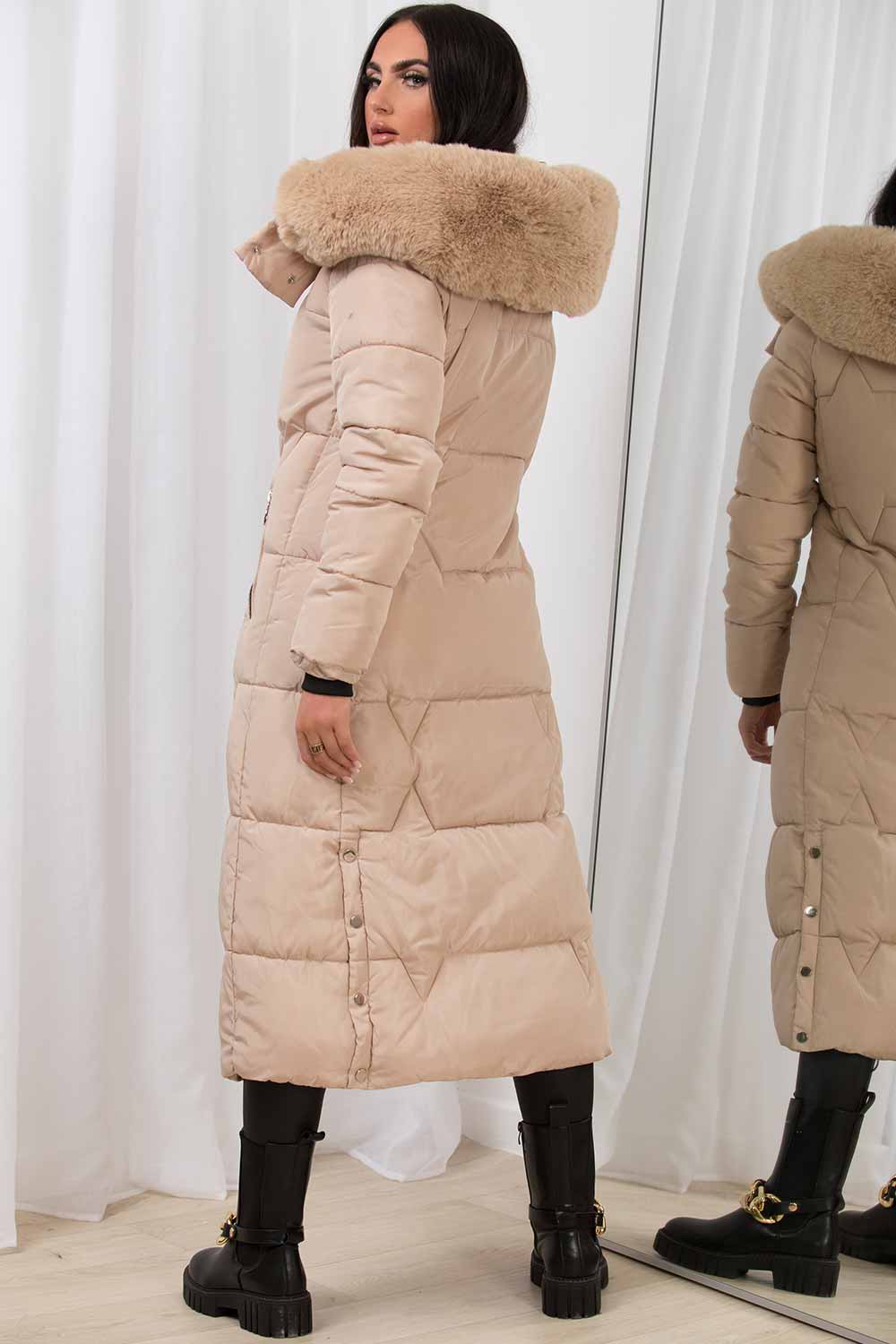 Celestra | Women’s long puffer coat with faux fur hood