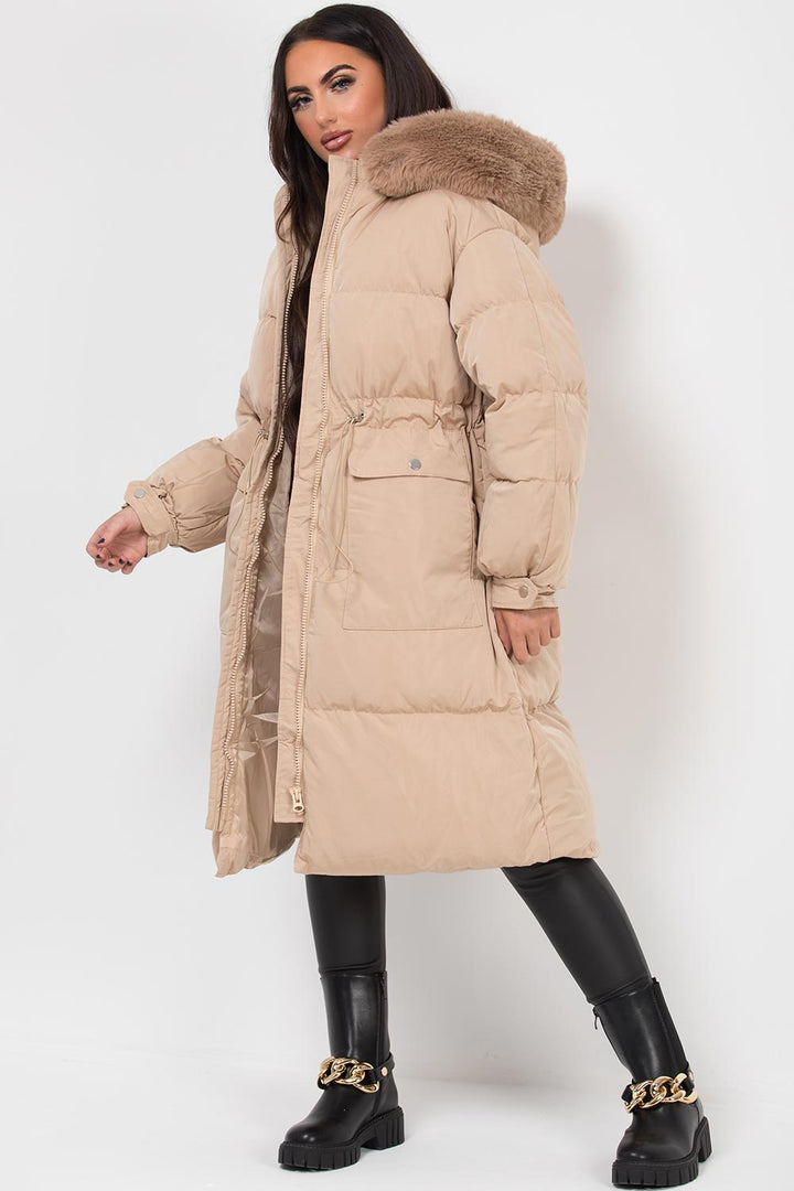 Brixton | Women’s long puffer coat with faux fur hood