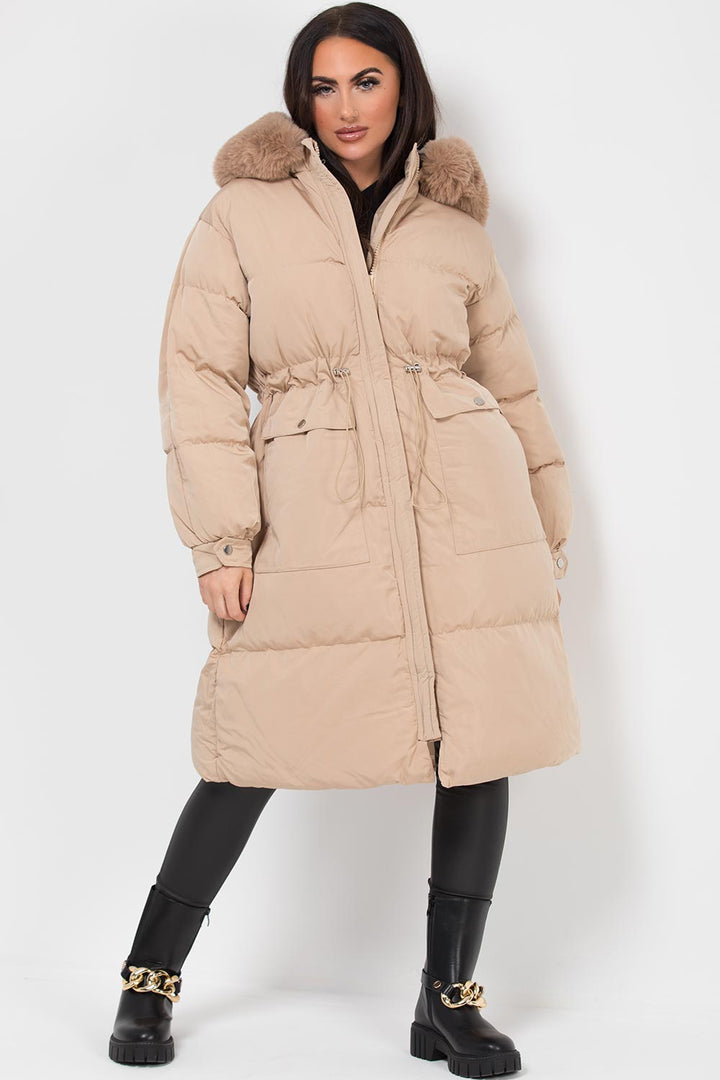 Brixton | Women’s long puffer coat with faux fur hood
