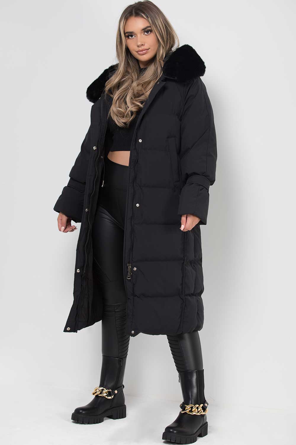 Brynna | Women’s long puffer down coat with faux fur hood