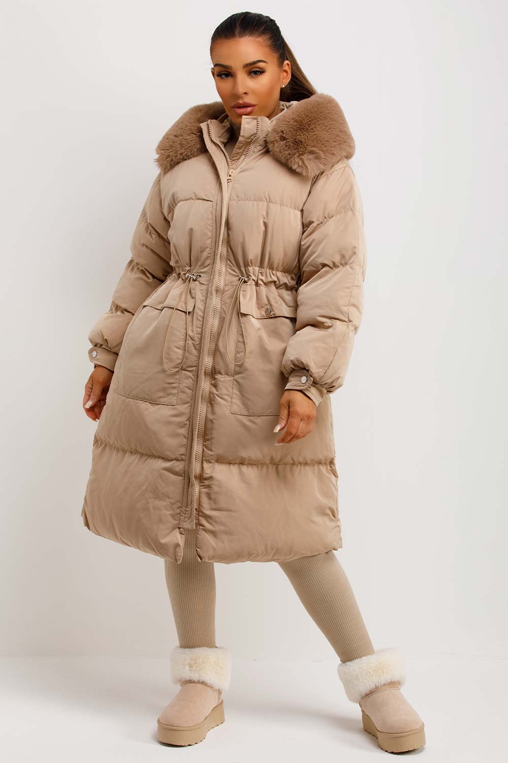 Brixton | Women’s long puffer coat with faux fur hood