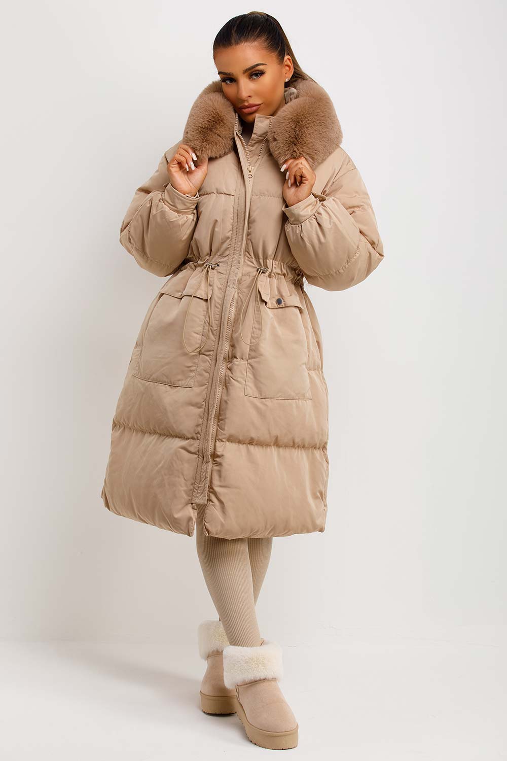 Brixton | Women’s long puffer coat with faux fur hood