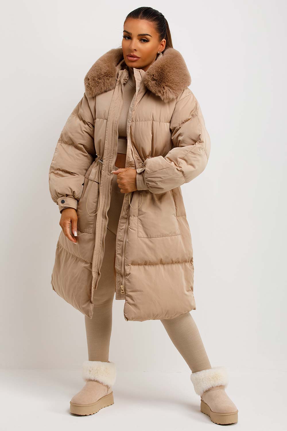Brixton | Women’s long puffer coat with faux fur hood