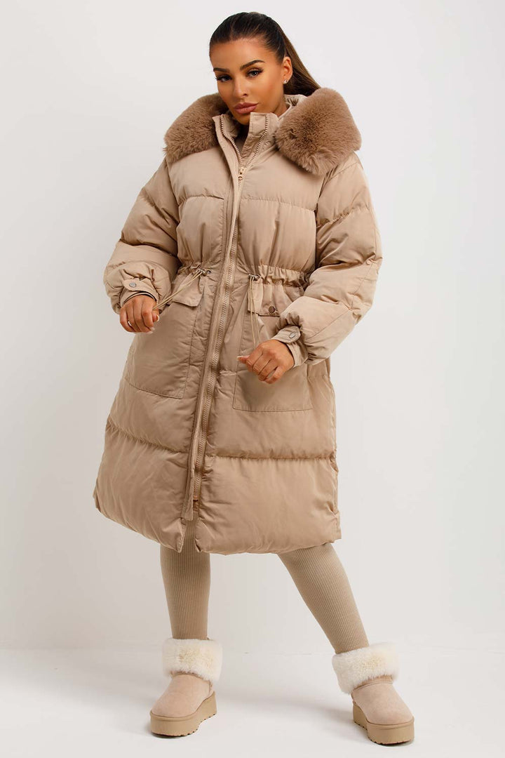 Brixton | Women’s long puffer coat with faux fur hood