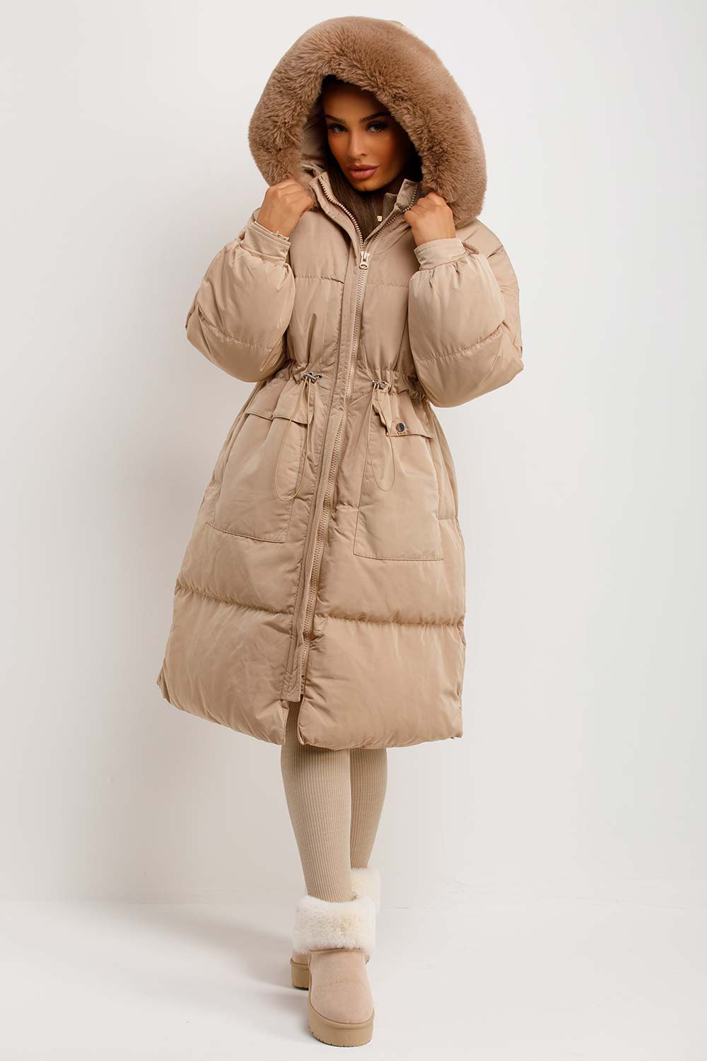 Brixton | Women’s long puffer coat with faux fur hood
