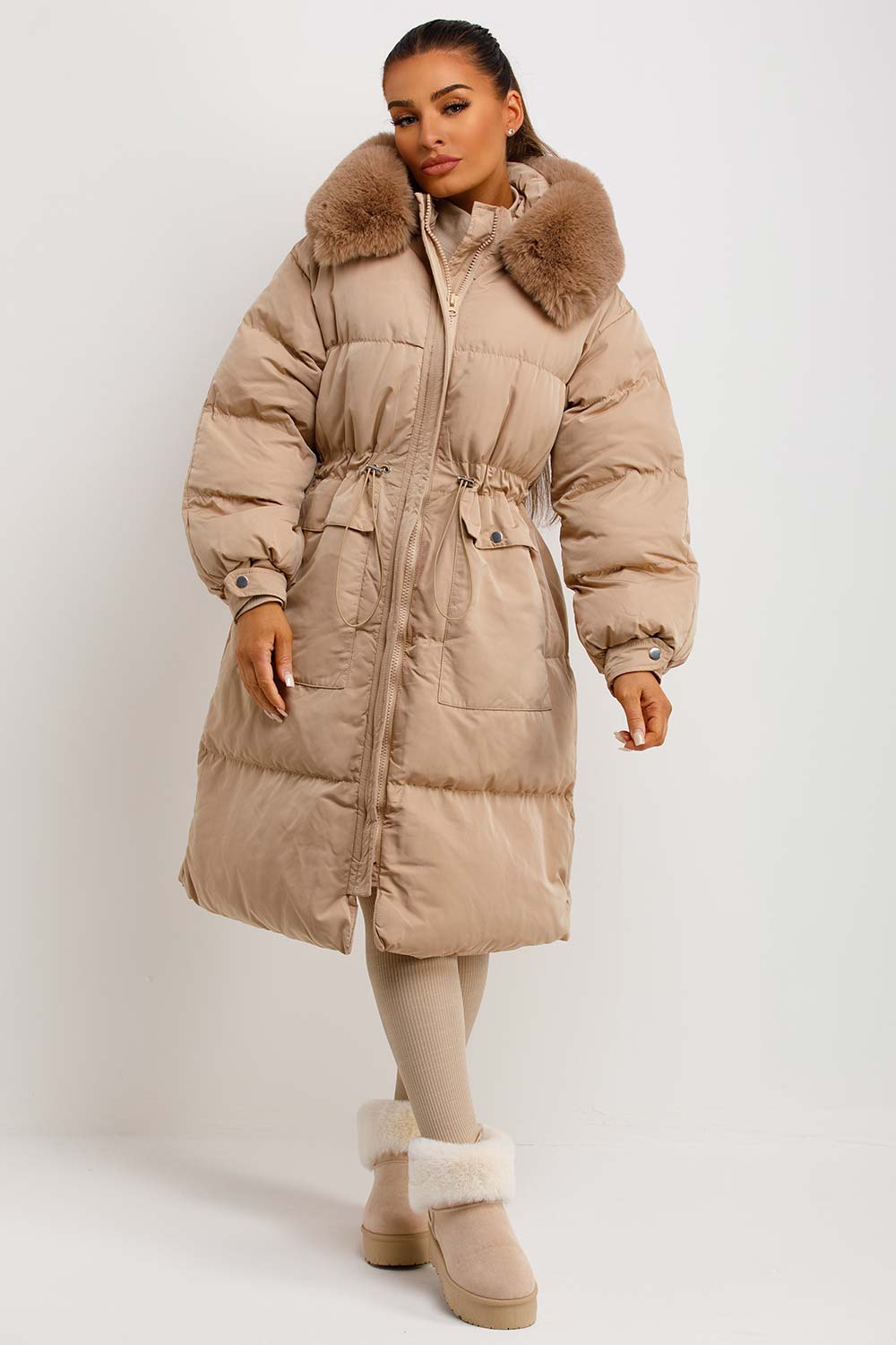 Brixton | Women’s long puffer coat with faux fur hood