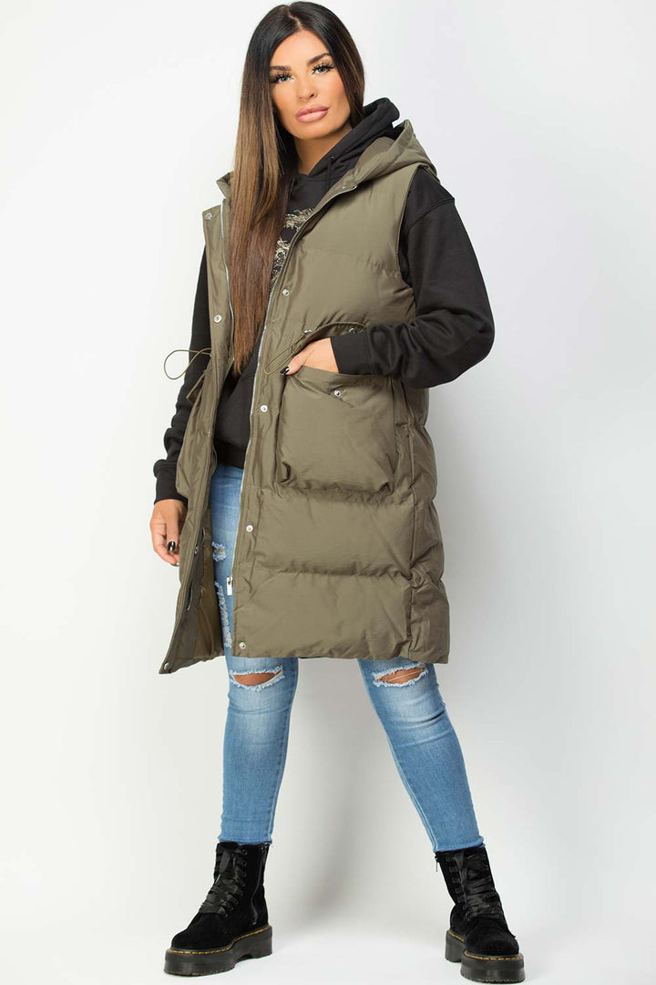 Alaiah | Women’s long padded gilet with hooded design