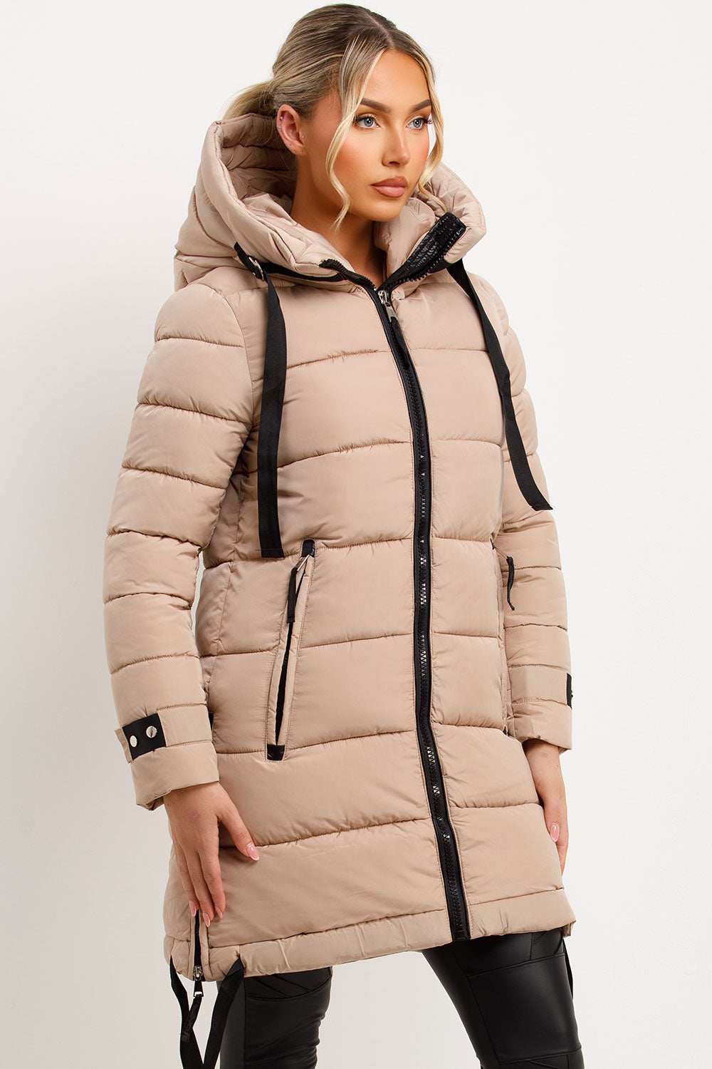 Mylenna | Women’s long puffer coat with hood and side straps