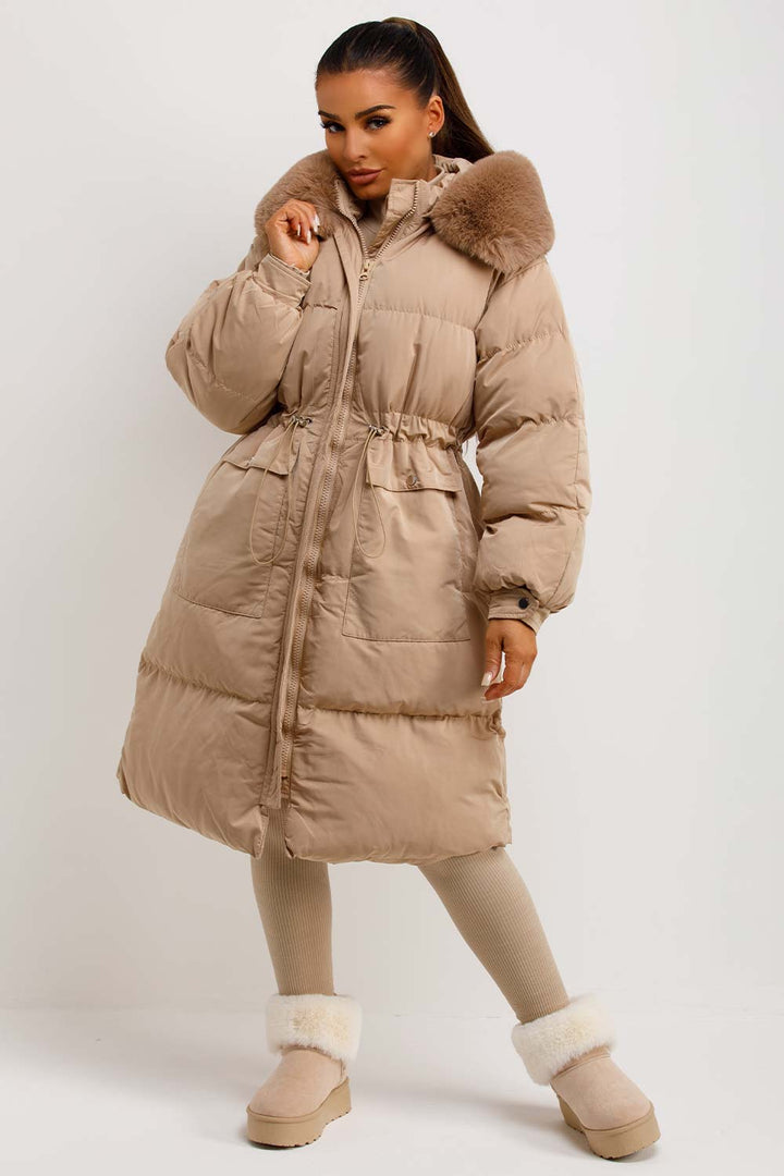 Brixton | Women’s long puffer coat with faux fur hood