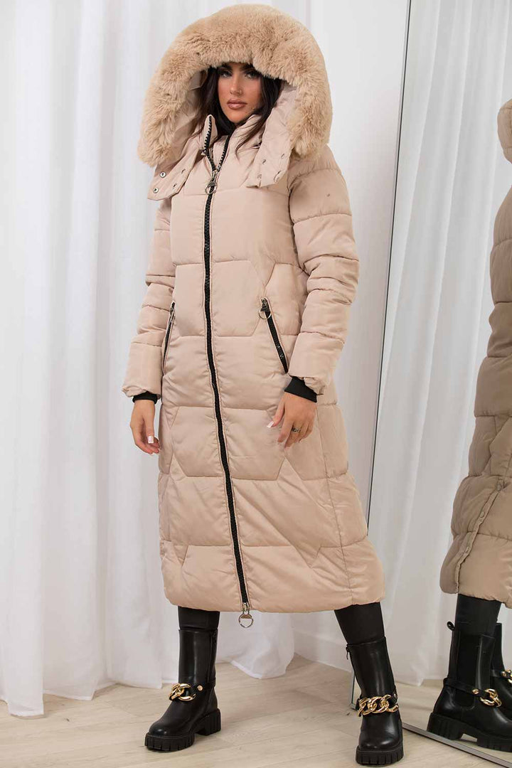 Celestra | Women’s long puffer coat with faux fur hood