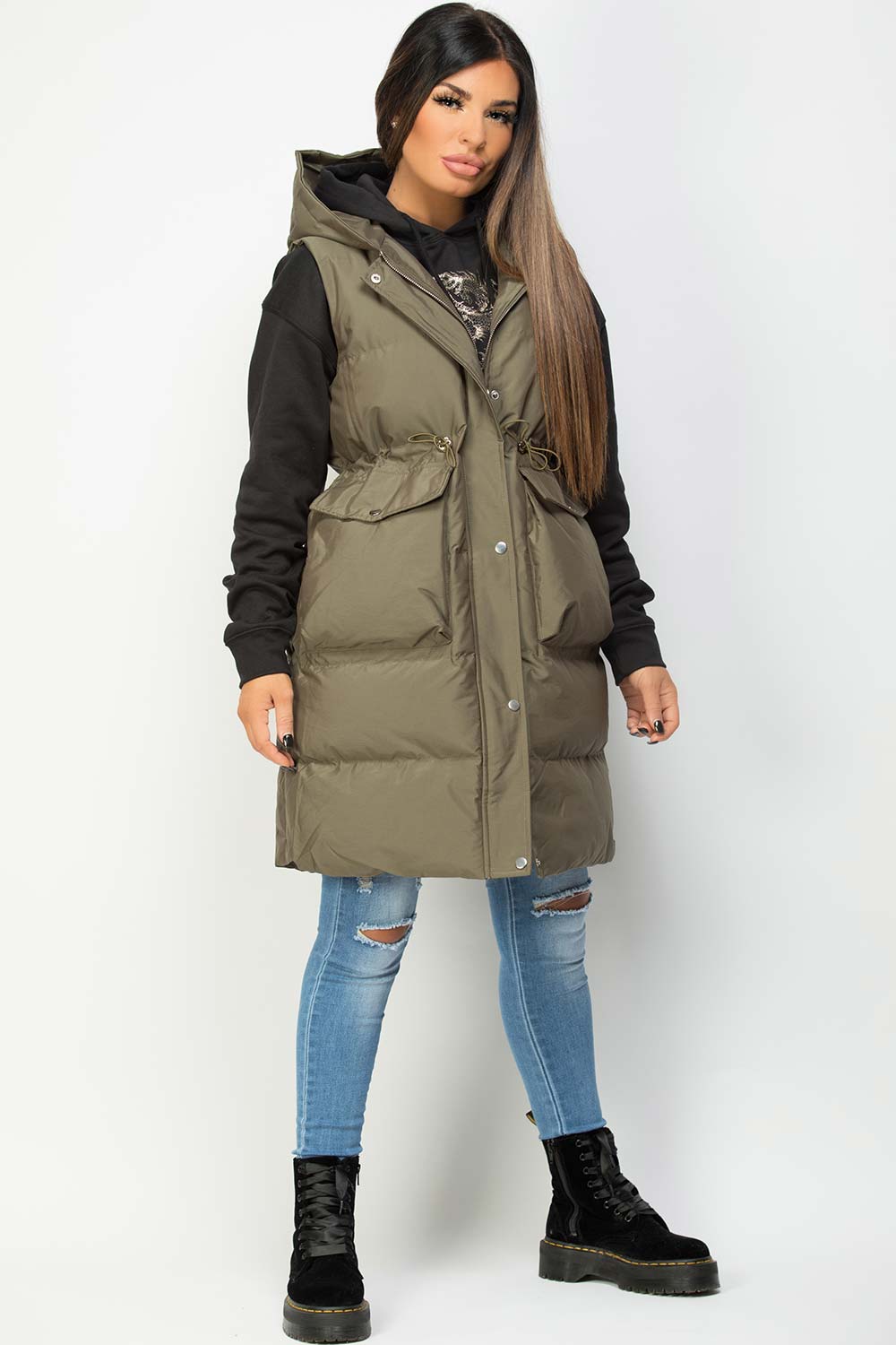 Alaiah | Women’s long padded gilet with hooded design