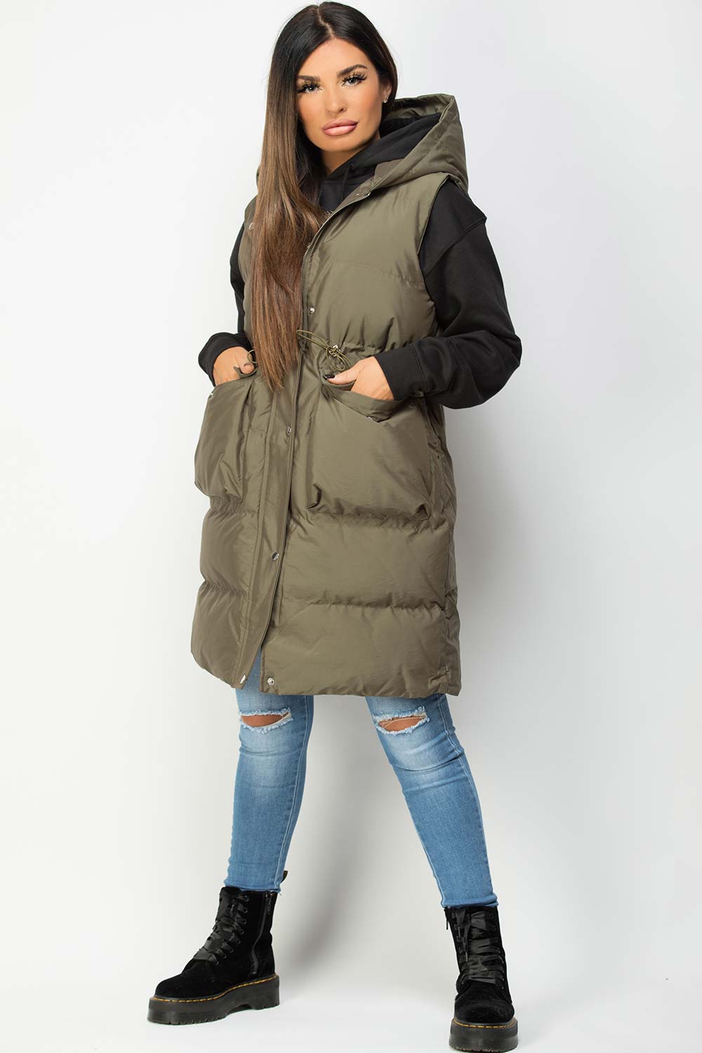 Alaiah | Women’s long padded gilet with hooded design