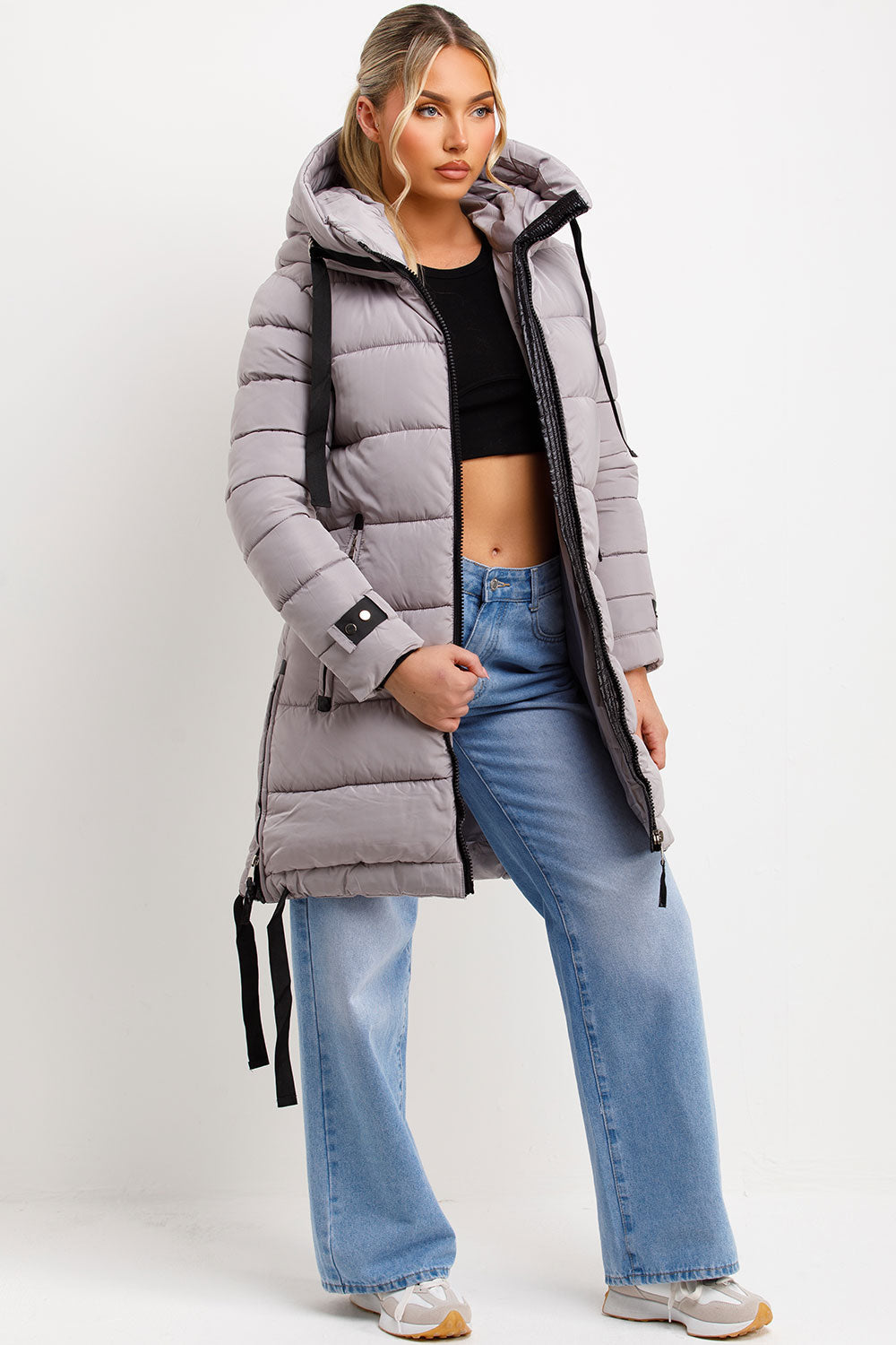 Ambriah | Women’s long puffer coat with hood and side straps